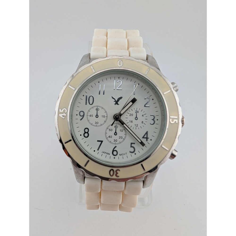 American Eagle Outfitters Watch Women 36mm Case White Silicone Band- New Battery